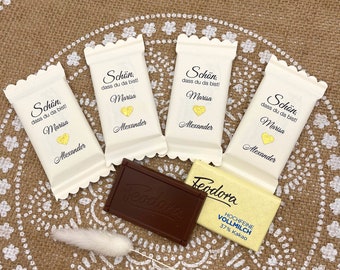 Gastgeschenk Hochzeit Personalisierte Schokoladen-Täfelchen,edle Vollmilch-Schokolade mit individueller Beschriftung in CREMEFARBEN,10 Stück