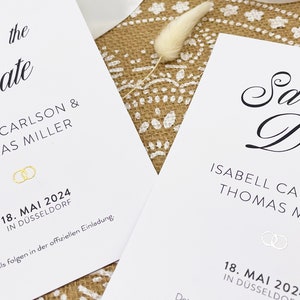 Save the Date Hochzeit mit goldenen/silbernen Ringen, 10 Karten DIN A6, minimalistisch, edel, Verkündung Hochzeitstermin, Einladung Hochzeit