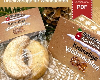 Weihnachten Druckvorlage Tüten-Verschluss/Etikett 