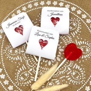 Regalo invitati matrimonio, battesimo, cresima, comunione, San Valentino: lecca lecca a cuore con personalizzazione, 10 pezzi incl