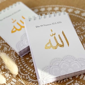 Die 99 Namen ALLAH's, Umrah Mubarak, Ramadan Kareem – Geschenk für Muslime und solche, die es werden wollen, Gottes schöne Namen WEISS/Gold