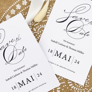 Save the Date Hochzeit, 10 Karten DIN A6, kalligrafisch, minimalistisch, schwarz/weiss, edel, Verkündung Hochzeitstermin, Einladung Hochzeit