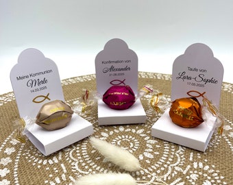 Guest gift chocolate baptism / communion / confirmation / youth consecration, personalized, chocolate holder, chocolate stand, table decoration, 10 pieces