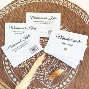 Aanvraagkaarten voor muziek voor bruiloften - Aanvraagkaarten voor muziek voor bruiloften, elegante kaarten in WIT + glinsterend hart PLATINA, 25 stuks