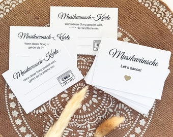 Musikwunschkarten Hochzeit - Musikwünsche Hochzeit, Edle Karten in WEISS + glitzerndem Herz PLATIN, 25 Stück + hübsche Geschenkverpackung