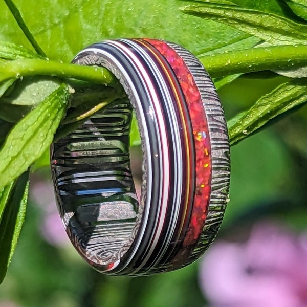 Stainless Damascus / Opal / Fordite Ring