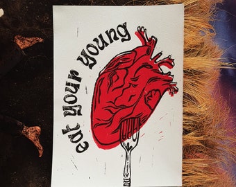 Eat Your Young Linocut Print