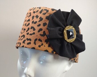 Animal Print Denim Pillbox Hat