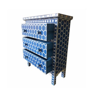 Solid Wood End Table with 3 Drawers, Bone inlay Nightstand Bedside table, Bone inlay sofa side table, Handmade Bed side table, small table