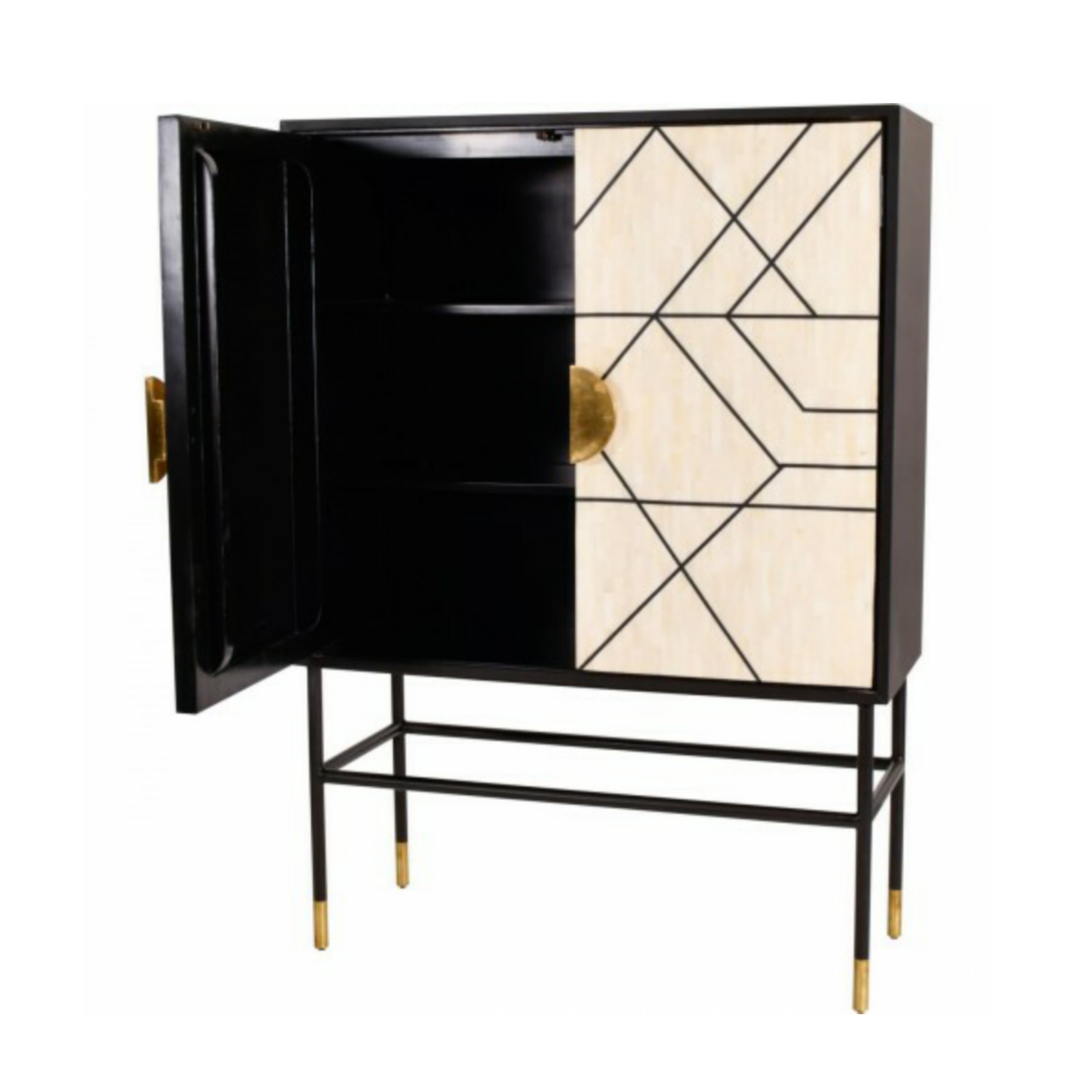 Liquor Hutch Buffet, Bone Inlay Tall Narrow Bar Alcohol Bar