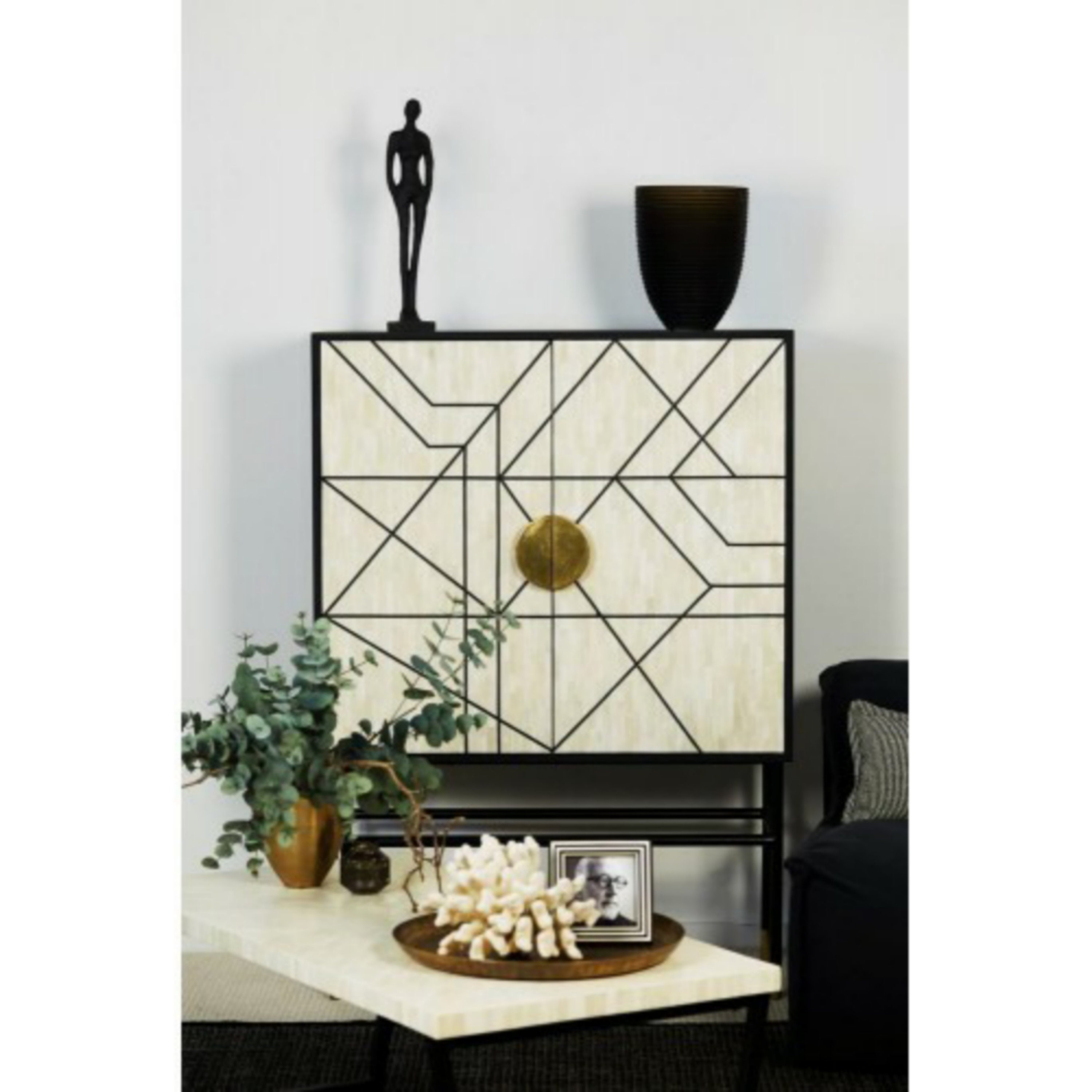 Liquor Hutch Buffet, Bone Inlay Tall Narrow Bar Alcohol Bar