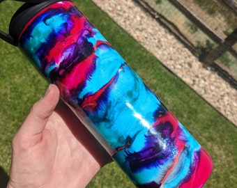 Alcohol Ink Swirl Tumbler: Rose Gold Stainless Steel 20 oz
