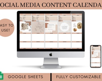 Social Media Content Calendar Google Sheets, Monthly Content Planner, Social Media Marketing Planner, Instant Download, Editable Template