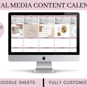 Social Media Content Calendar Google Sheets, Monthly Content Planner, Social Media Marketing Planner, Instant Download, Editable Template