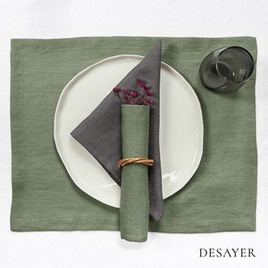 Original Set of 2 linen napkins, linen table decor, linen table cloth, natural dining room, minimal style home-  GREEN KHAKI