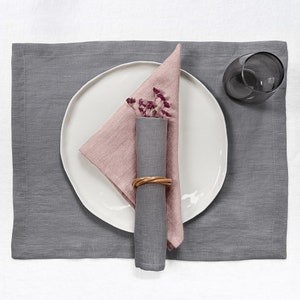 Luxus Leinen Servietten 2er Set, Tisch Servietten aus Naturleinen, Abendessen Tisch Servietten, Cottage Küche Decor - STEEL GREY