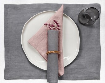 Set di 2 tovaglioli di lino di lusso, tovaglioli da tavola in lino naturale, tovaglioli da tavola, decorazioni per la cucina in stile cottage - GRIGIO ACCIAIO