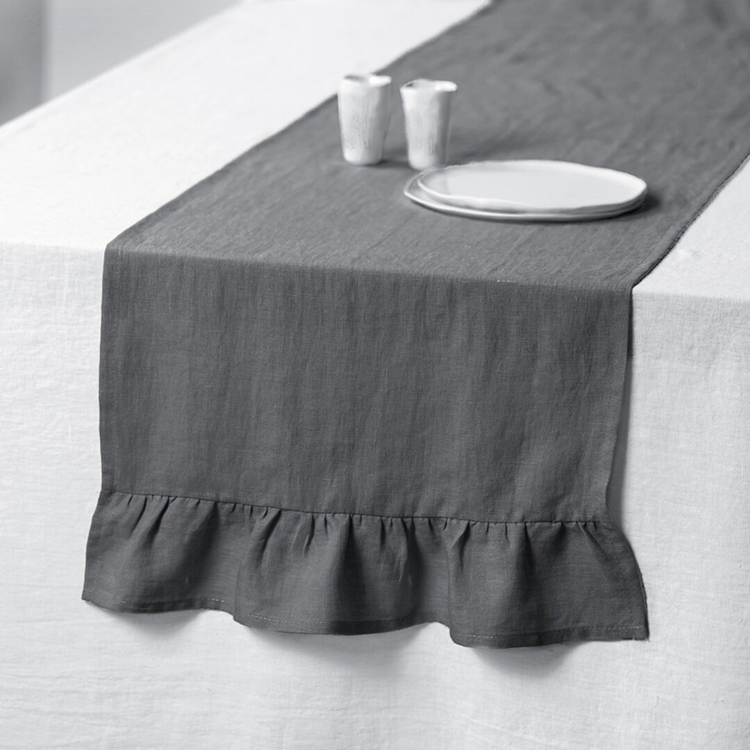 Linen Ruffle Table Runner Elegant Color Table Runner With Ruffle Trim, Rectangular Tablecloth ...