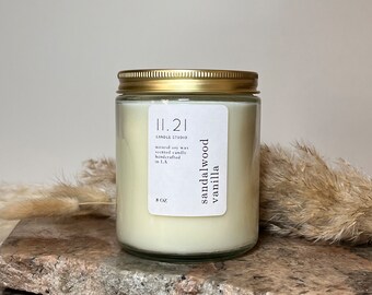 Sandalwood Vanilla Soy Candle | 8 oz | 100% Soy Wax | Woodsy | Earthy | Sweer Scent