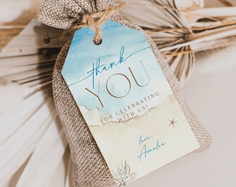 Beach Favor Tag, Printable Boho Tropical Beach Party Favor Tag, Editable Nautical Ocean Thank You Tag Template, CLP65