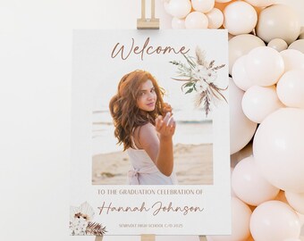 Boho Floral Graduation Welcome Sign Template, Modern Entrance Poster | Digital Edit | 18X24-24X36 Grad6