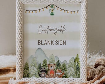 Feestbord Woodland Animals, bewerkbare sjabloon (digitale download) BBS64