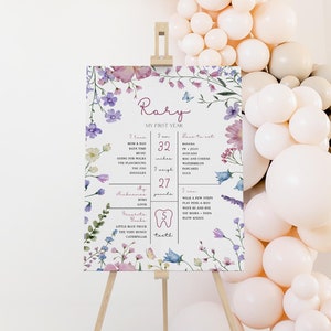 Mijlpaalbord eerste verjaardag Wildflower, mijlpaalbord 1e verjaardag, mijlpaalkaart tuin verjaardag, mijlpaalbord babymeisje, CLP224