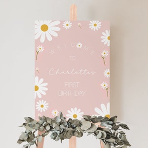 Editable Daisy Birthday Party Welcome Sign, Boho Daisy 1st Birthday Party Decor, Bohemian Daisy Floral Groovy Party, Instant Download, CLP26