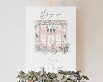 Bearbeitbares Paris Cafe Geburtstag Willkommensschild, französische Patisserie (Digitaler Download) CLP28