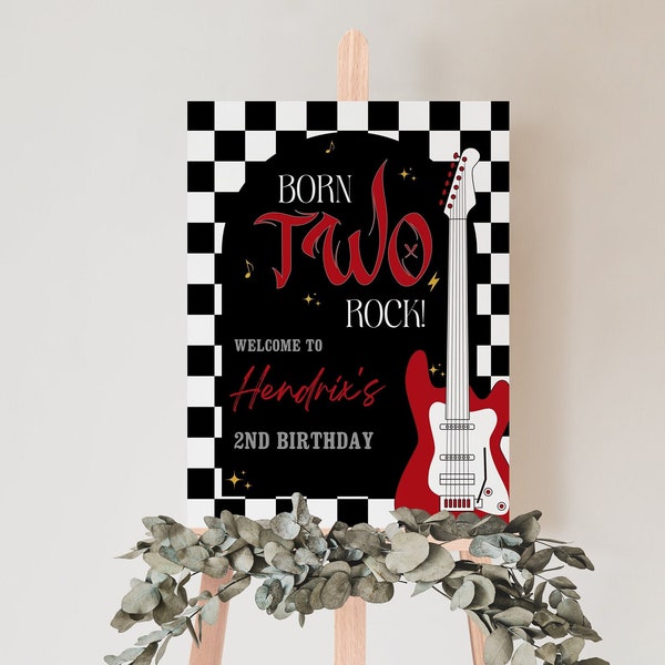 Rock Star Birthday Party Welcome Sign, Red Rock & Roll Birthday Decoration, Punk Rock Birthday, Red Guitar Welcome Poster, BB11