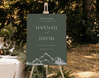Mountain Wedding | Minimalist Forest Welcome Poster - Hunter Green, Pine Tree, 18X24-24X36 WD12