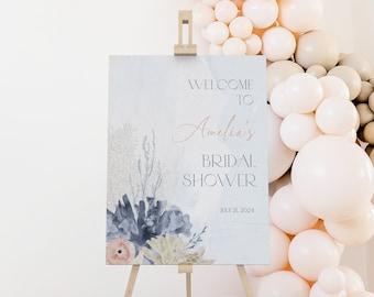 Editable Ocean Bridal Shower Welcome Sign, Coral Seashell Bridal Shower Decoration Poster, Nautical Seaside Beach Bridal Shower, BS4