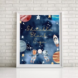 Space Editable Blank Sign template, Galaxy, Woodland Animal Baby Shower Blank Sign, Boy Baby Shower Blank Sign, Astronaut, Instant Download