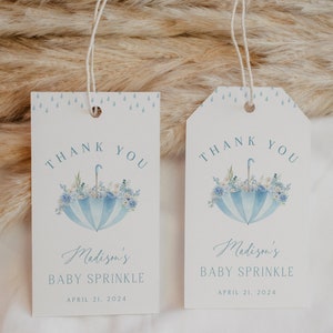 Editable April Showers Baby Shower Favor Tag, Blue Spring May Flowers Baby Shower Thank You Tag, Boy Floral Baby Sprinkle, BBS34