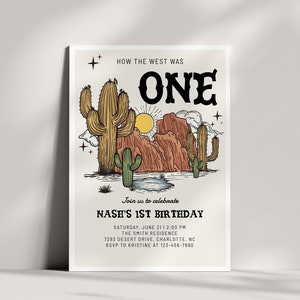 How The West Was One Birthday Invitation, Modern Western Country Cowboy Birthday Invite, Wild West Party, Boy First Birthday, BB9