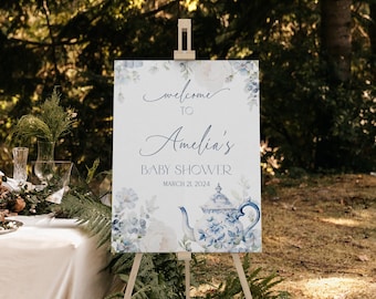 Bewerkbaar welkomstbord babyshower babyshower, Chinoiserie-thee babyshower decoratie, Tea Time bloemen babyshower, BBS60