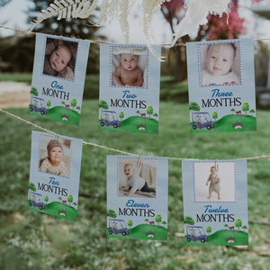 Editable Golf 1st Birthday Photo Banner, Golf Birthday Par-tee Decoration, Printable Boy Golf Preppy Plaid Banner, Instant Download, BB3