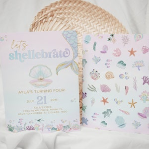 Let's Shellebrate Birthday Invitation Template, Mermaid Birthday, Seashell Invite, Under the Sea Party, Clam Shell, Girl BirthdayCLP97