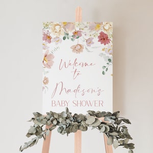 Editable Muted Floral Welcome Sign, Girl Baby Shower Welcome Poster, Floral Bridal Shower Decoration, Instant Download, CLP1