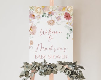 Editable Muted Floral Baby Shower Welcome Sign (Instant Download) CLP1