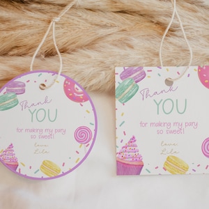Editable Sweet One Birthday Party Favor Tag, Desserts Candy Birthday Decoration, Girl Birthday, Cupcake Macaroon, Instant Download, CLP38