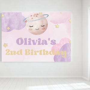 Girl's 2nd Birthday Invitation, Moon and Stars Design (Instant Download) image 6