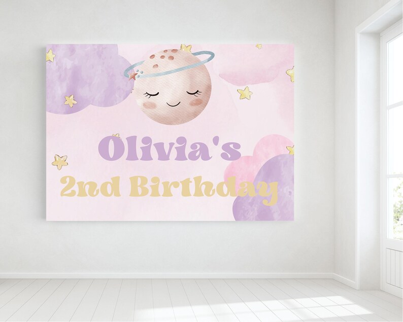Girl's 2nd Birthday Invitation, Moon and Stars Design (Instant Download) image 6