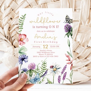 Wildflower 1st Birthday Party Invitation Template, Wildflower Invitation, Boho Birthday Invite, First Birthday Flowers, Instant Download