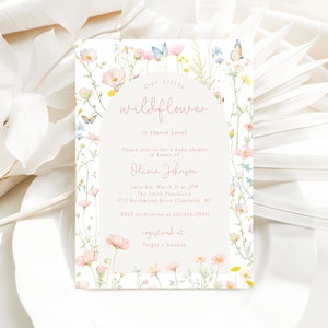 Invitation Fleurs Sauvages | Ensemble floral rose pastel modifiable - Pack imprimable Corjl | Invitation 5x7 BBS90 image 5