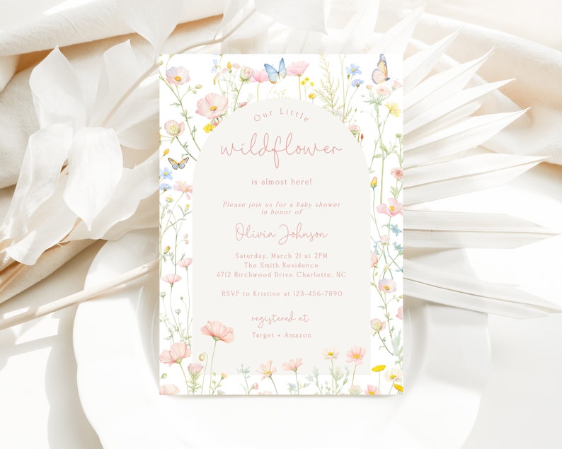 Invitation Fleurs Sauvages | Ensemble floral rose pastel modifiable - Pack imprimable Corjl | Invitation 5x7 BBS90 image 5