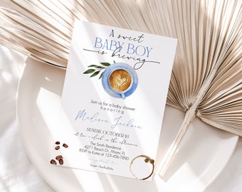 Baby Boy Brewing Baby Shower Invitation template, Coffee Boy Baby Shower Invite, Brewing Baby Shower, Instant Download, Editable