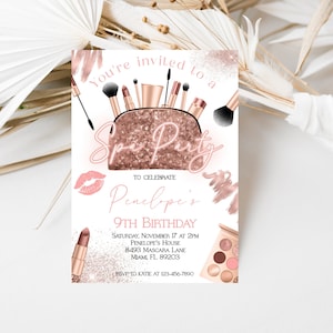 Spa Party Birthday Invitation, Glam Party Invite, Makeup Party, Cosmetics Invitation, Girl Birthday Party, Instant Download, Editable