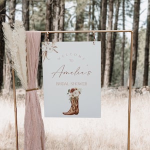 Boho Country Western Editable Welcome Sign, Cowgirl Boots Blank Sign Template, Bohemian Floral Cowboy Decoration, Welcome Poster, CLP75