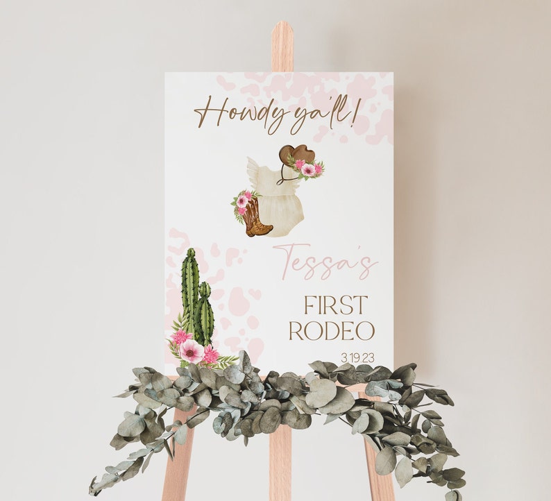 Editable Cowgirl Birthday Welcome Sign, Pink Floral Rodeo (instant ...